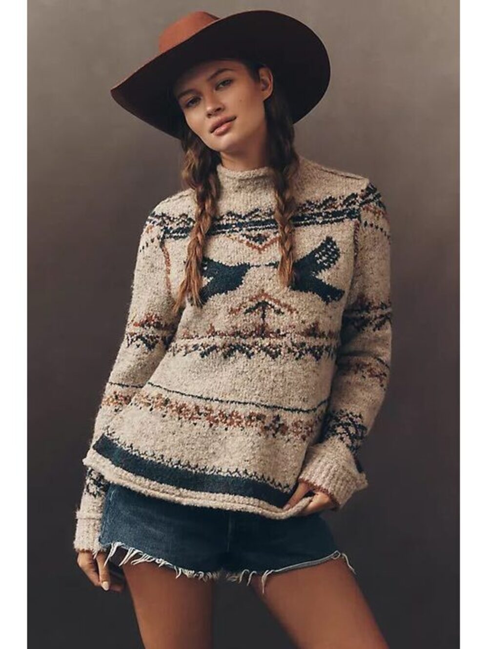 New Anthropologie X Pilcro Long-Sleeve Mock-Neck Bird Sweater Size L